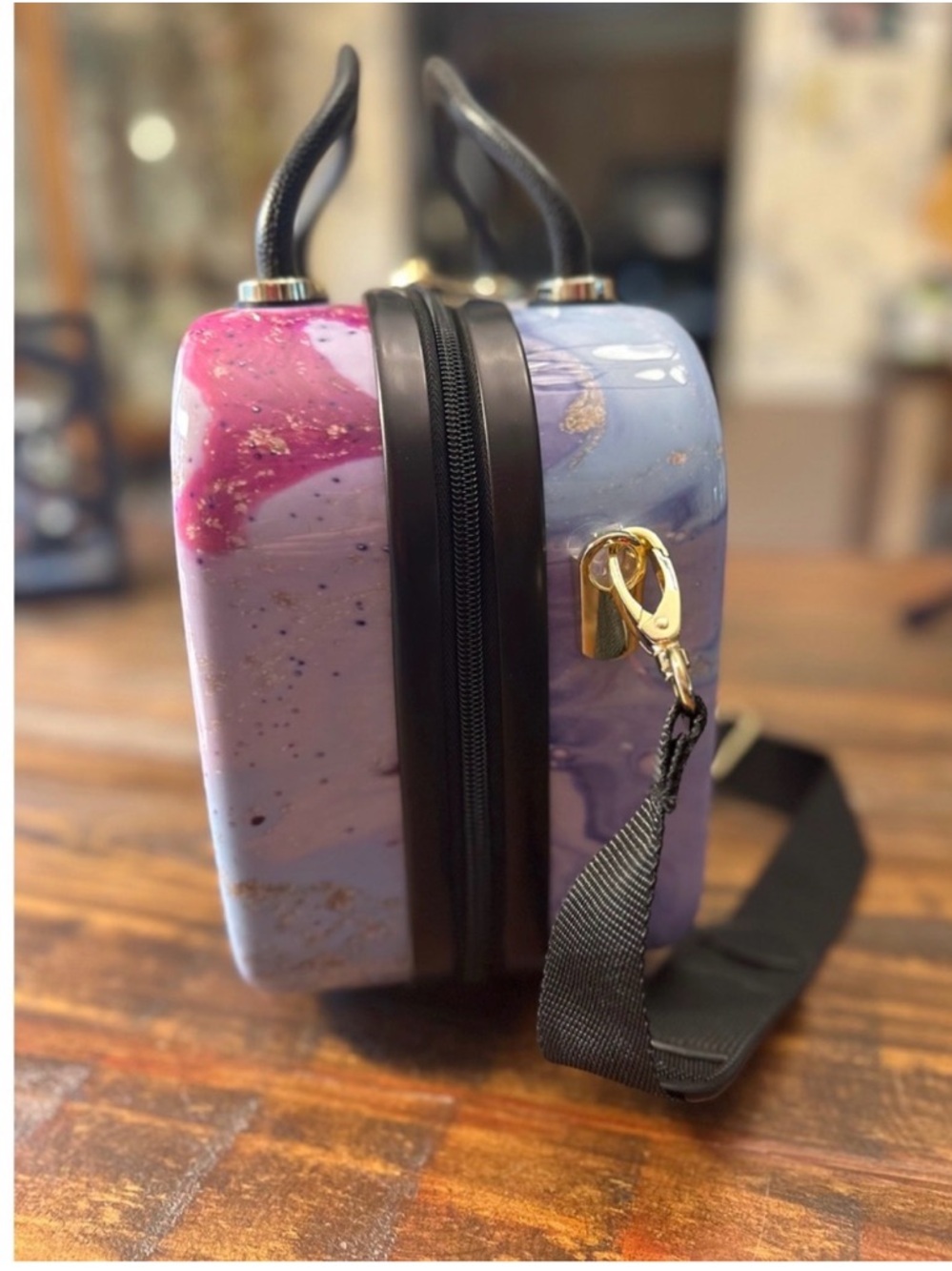 TRIFORCE Marble Vanity Travel Case Cosmetic Bag Makeup Train Case w Strap - Picture 6 of 15